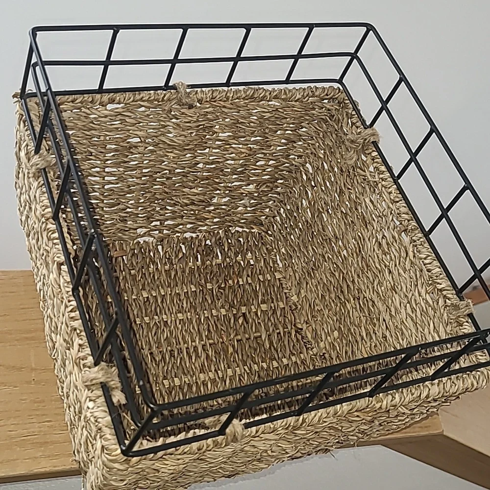 Woven Basket with Black Metal Frame